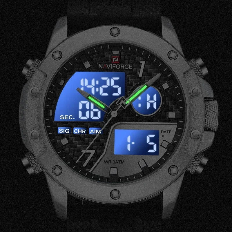 2024 NAVIFORCE Sports Waterproof Digital Display Man Clock Trend Casual Comfortable TPU Strap Luminous Quartz Men Watch