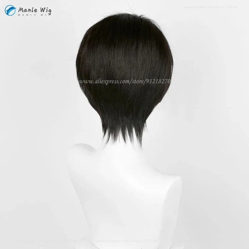 Alta qualidade anime levi ackerman peruca cosplay 30cm preto marrom peruca resistente ao calor cabelo sintético perucas de festa de halloween + touca peruca