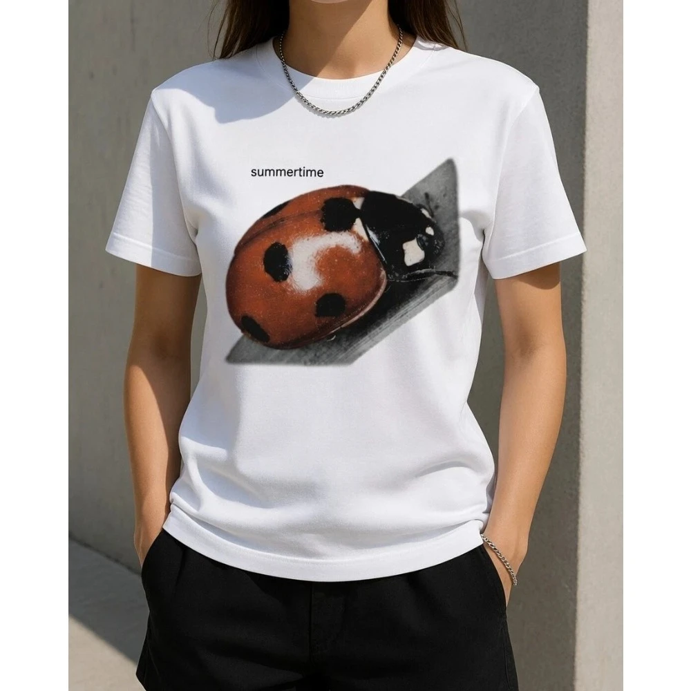 Ladybug Beetle Nature T Shirt Men Women Short Sleeve Letter Insect Graphic Crew Neck Cotton Casual Animal Tee