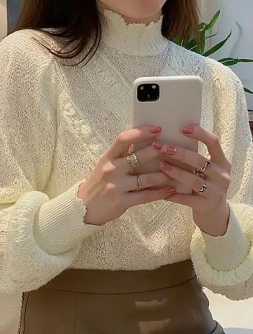 

Blouses Women Subtle Lace Half-high Collar Slim Tailored Mood Solid Spring Autumn Minimalist All-match Timeless Chic Style