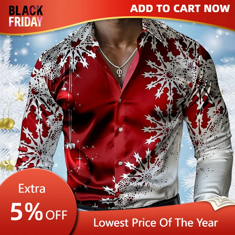 Christmas Men's Snowflake Men's Formal Shirt Long Sleeve Shirt Party Evening Dress Daily Dress Vacation Collar Shirt