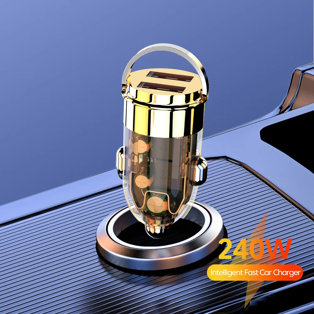 อะแดปเตอร์ชาร์จโทรศัพท์ในรถยนต์240W สองพอร์ต USB ชาร์จเร็วสำหรับ iPhone 15 14 Xiaomi Samsung OPPO VIVO