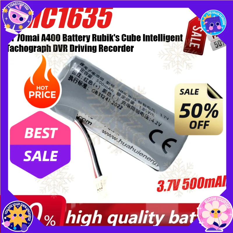 New 3.7V 500mAh HMC1635 Lithium-ion Battery for 70mai A400 Battery Rubik's Cube Intelligent Tachograph DVR Driving Recorder