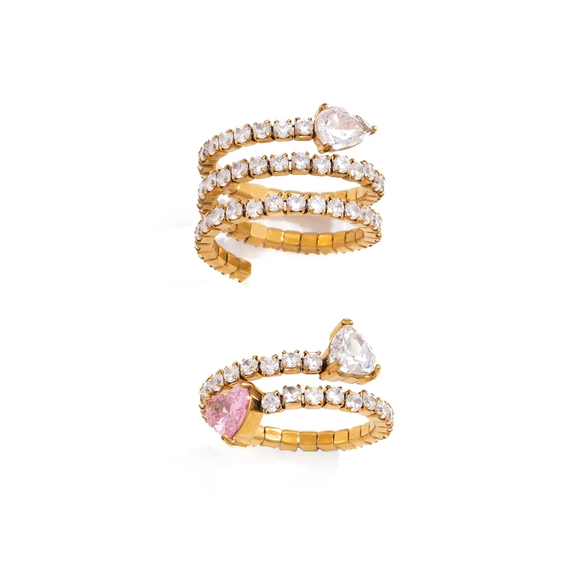 Classic Water Drop Zircon Open Rings For Women Multilayer 18K Gold Plated Stainless Steel Rings Fashion Jewelry Gift