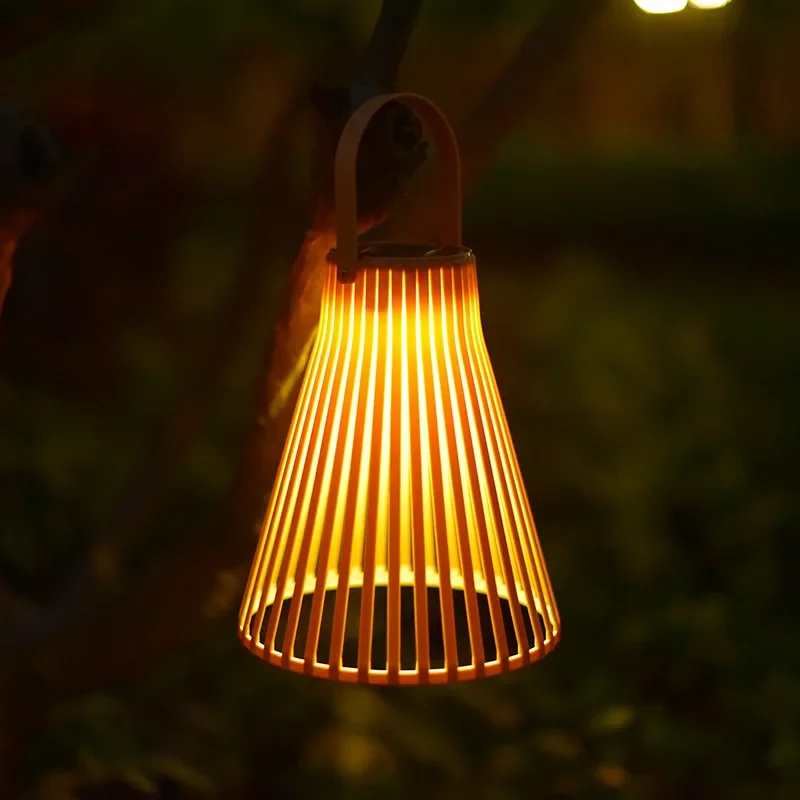 Outdoor Solar Imitation Rattan Lantern Courtyard Balcony Garden Decoration Candle Lights Creative Atmosphere Bamboo Chandelier