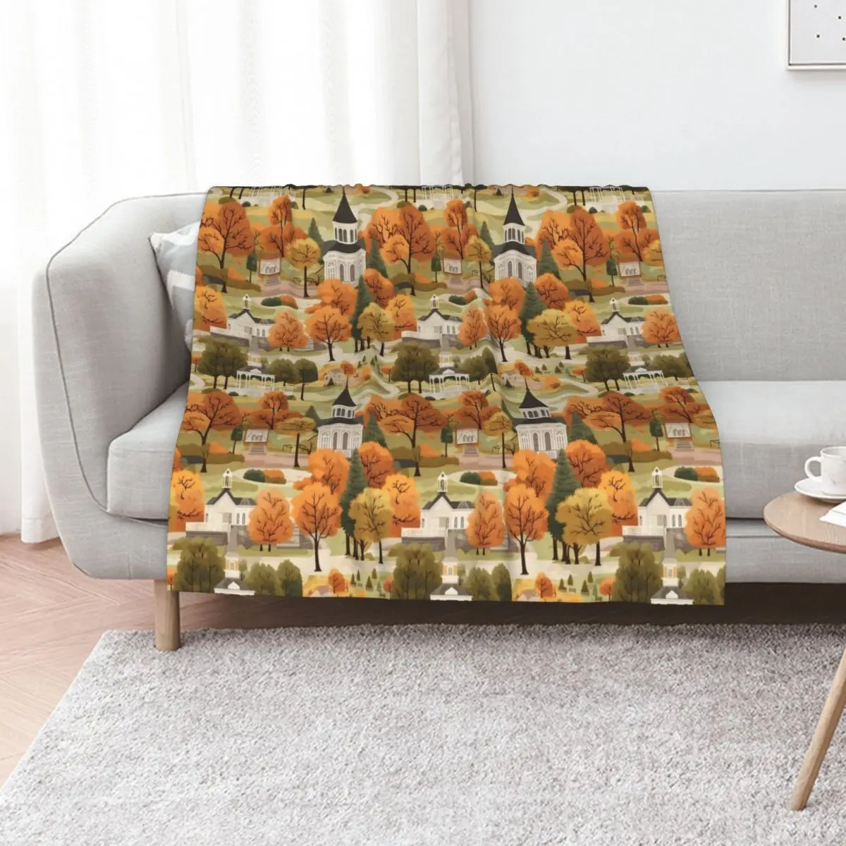 Small Town Connecticut II - Town Square - Autumn - Gilmore Pattern Throw Blanket warm for winter Warm Bed covers Blankets