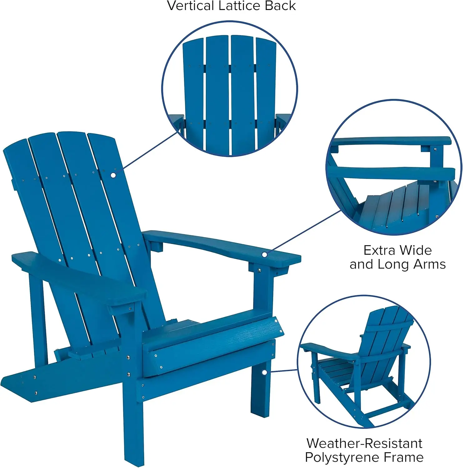 Charleston Commercial Grade Adirondack Cadeira, Resistente às intempéries Resistente Poli Resina Deck, Pátio Assentos, Indoor e Outdoor