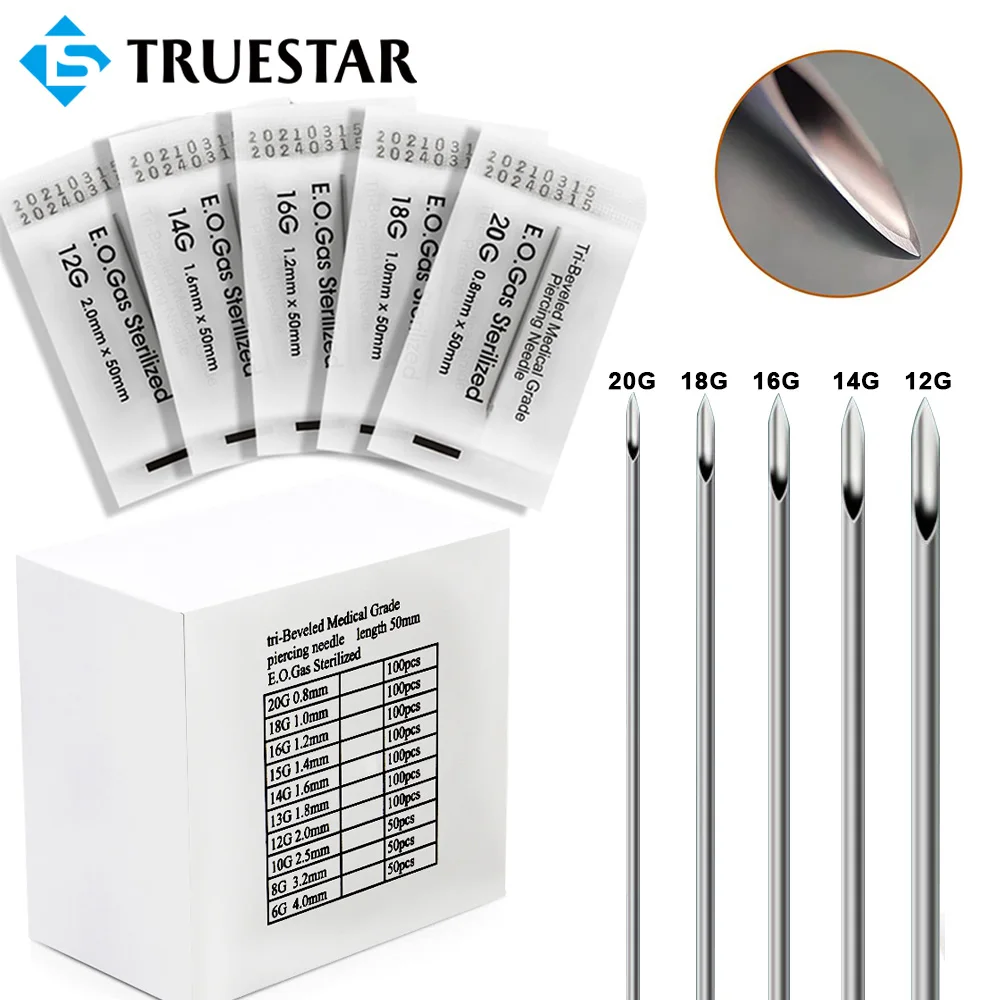 

5/15/25/30Pcs Piercing Needles 12G 14G 16G 20G Disposable Sterile Piercing Needle Nipple Lip Navel Surgical Steel Piercing Tool