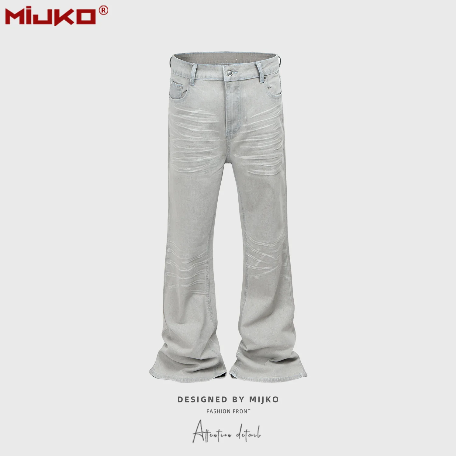 

MIJKO Washed Waxed Baggy Boot Cut Jeans Mens Womens Grey White Vintage Casual Flare Jeans Pants Oversized Loose Denim Trousers