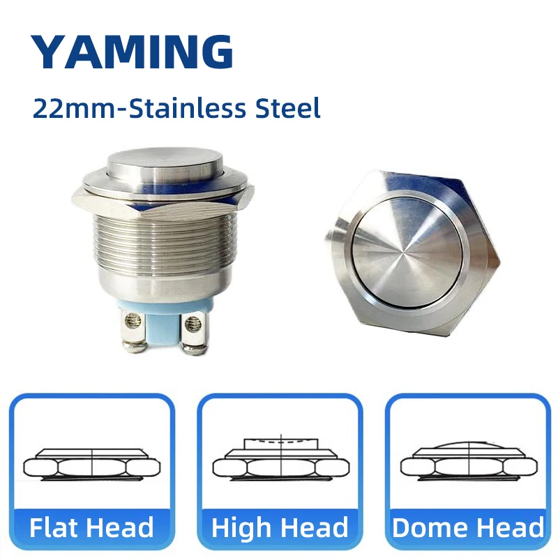 

22mm Stainless Steel Metal Push Button Switch Waterproof IP65 1NO Momentary Self-reset Domed Doorbell Computer Car Engine