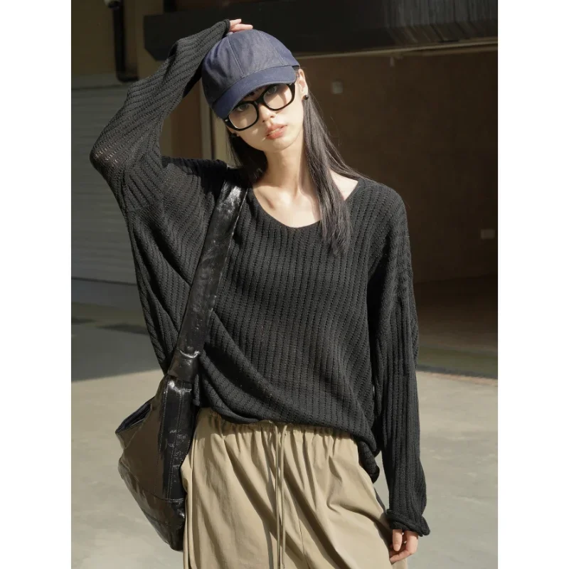 Autumn Korean Pullover Sweater Black Lazy Simple Round Neck Women Yarn Loose Comfortable Slim Casual Tops Clothing Jumpers Grey