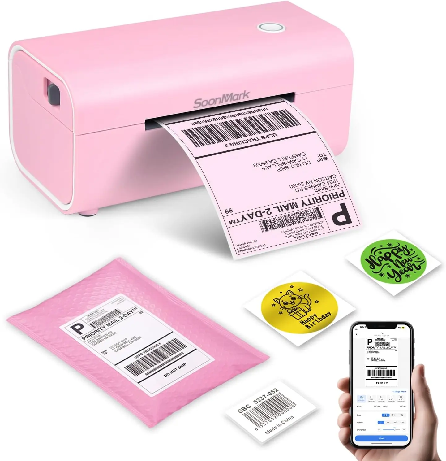 طابعة ملصقات حرارية بلوتوث، لاسلكية 4x6 للشحن، تعمل مع iPhone، Android، Mac، Windows، Etsy، eBay، Shopify، USPS #2