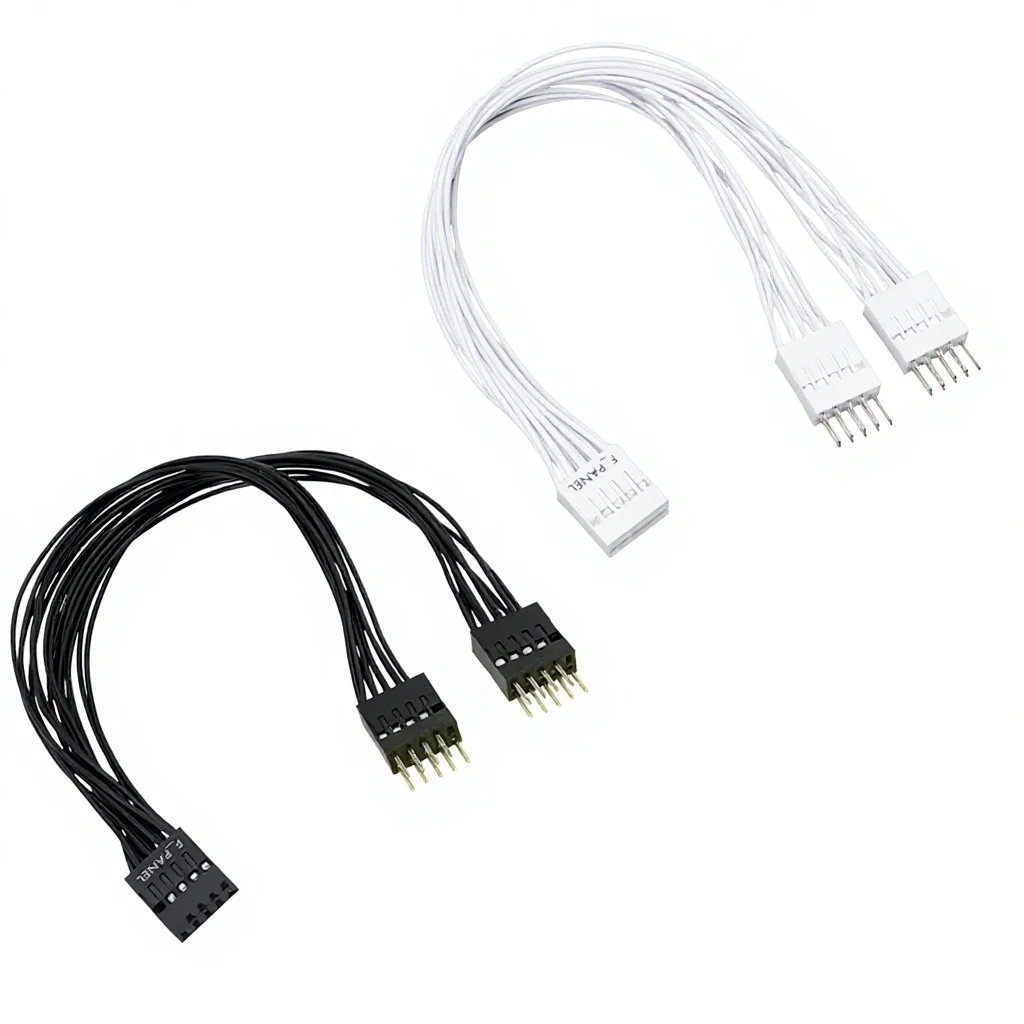Angitu MB 9Pin F_PANEL Splitter Switch Jumper Black White 9P 2xMale to Female Extension Cable Computer 9P Power-on Control Cable