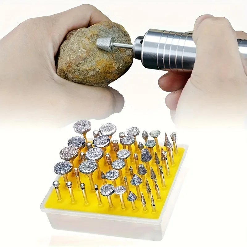 50pcs Diamond Grinding Head Set, 1/8 Inch (3 Mm) Diamond Drill Bit, Suitable for Polishing Jewelry, Glass, Synthetic Gemstones