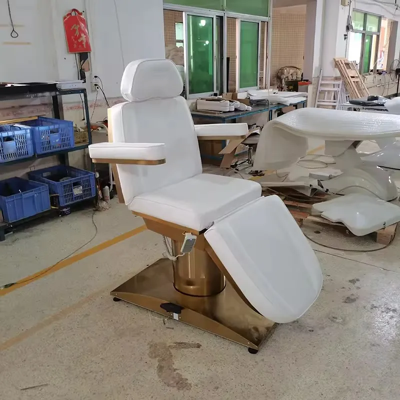 Hot Selling White Gold Base Electric Hair Salon Swivel Beauty Massage Table Facial Bed