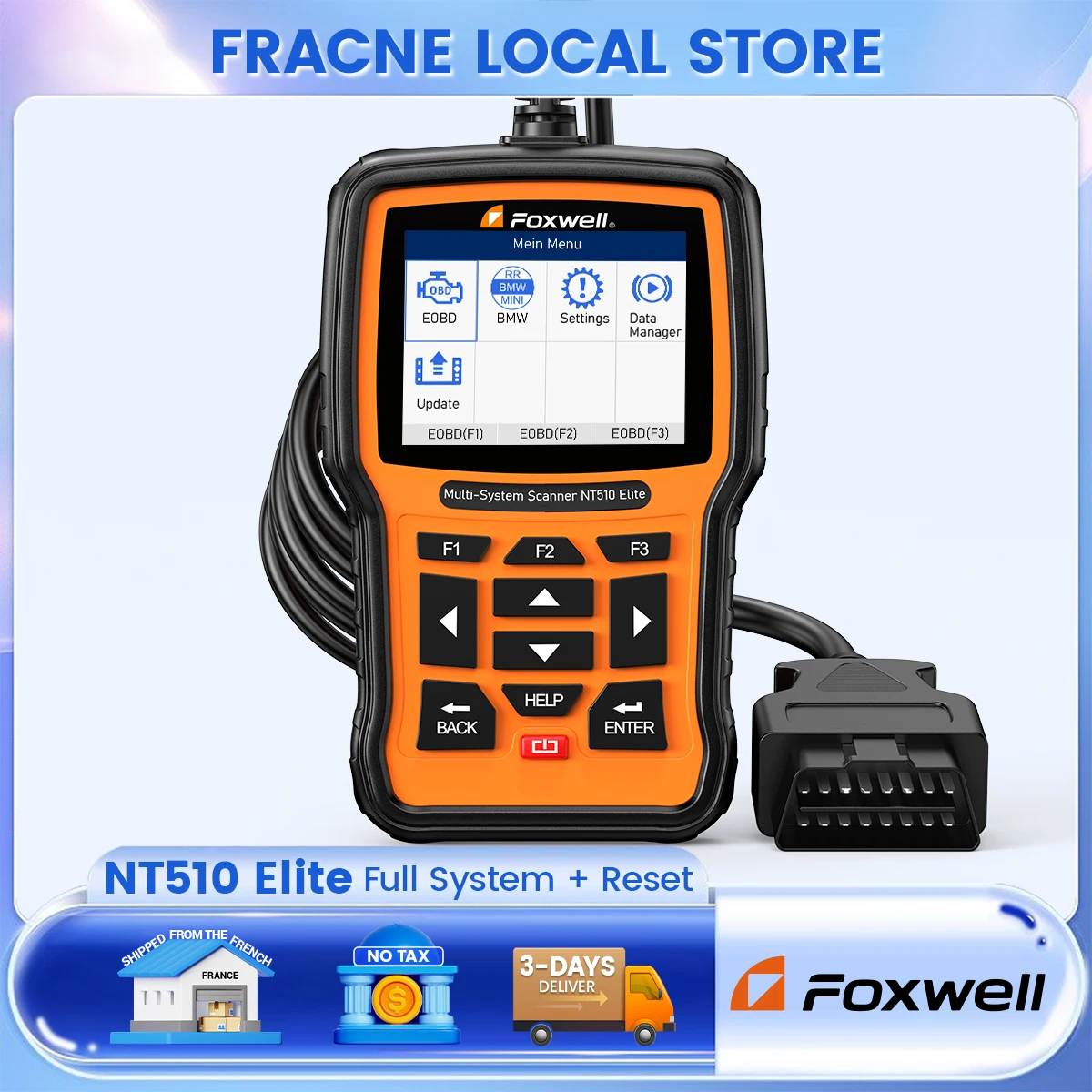 FOXWELL NT510 ELITE OBD2 Scanner tous les systèmes lecteur de Code de contrôle bidirectionnel avec tous les Services de réinitialisation une marque de voiture gratuite