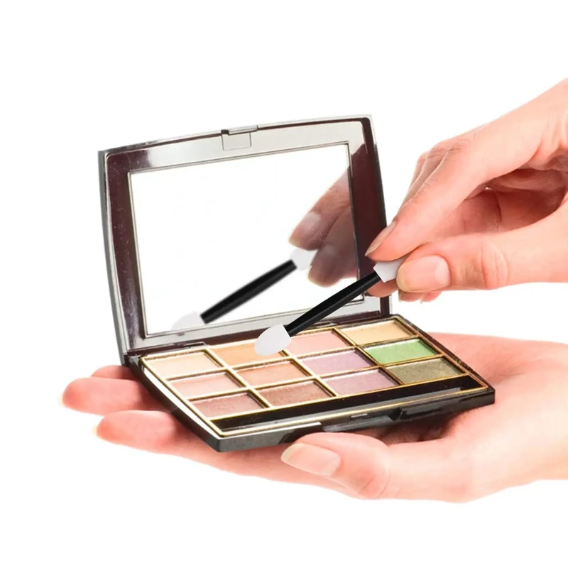Cuttte 50/100 pièces applicateurs jetables d'éponge d'ombre à paupières double face avec récipient, pinceaux de fard à paupières de longueur applicateur de maquillage