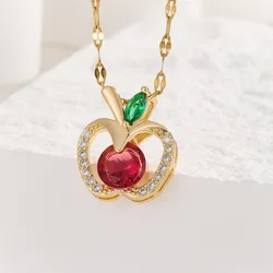 Gorgeous Apple Necklace Made of Titanium Steel, with Hollow Design and Full Zircon, Perfect Neck Accessory for Women