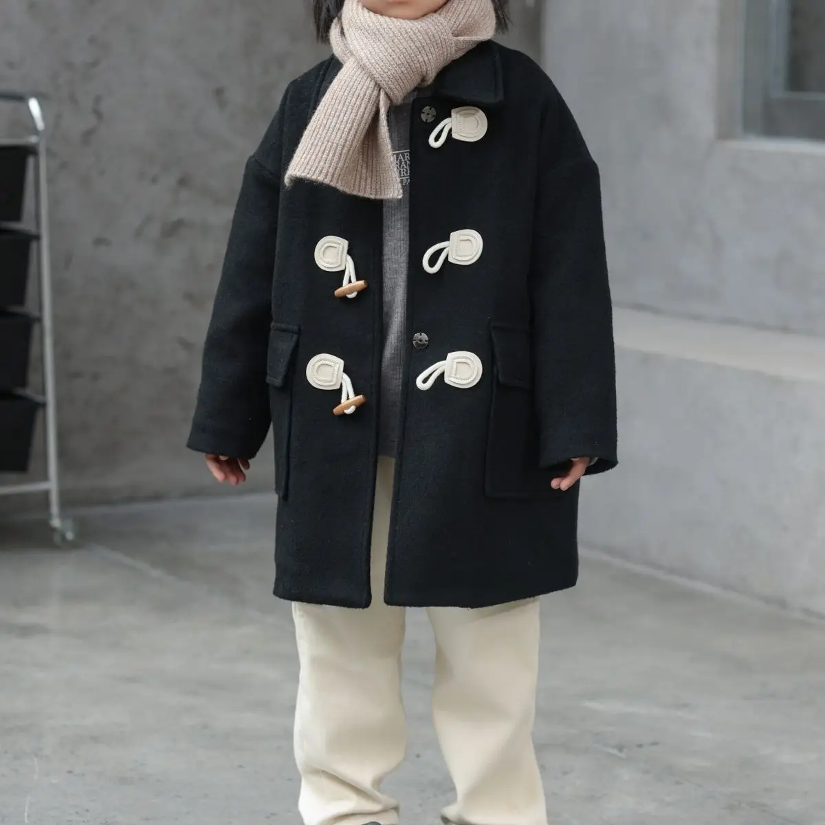 

Korean Loose Red Woolen Coat Autumn Winter 2025 New Thick Cotton Woolen Coat for Boys and Girls Children Solid Versatile Coat