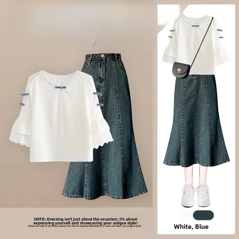 

Ele Summer Outfit ort Sve T-irt And Loose Skirt Two-Piece Set Korean Sle Age-Defng Faion Ensemble