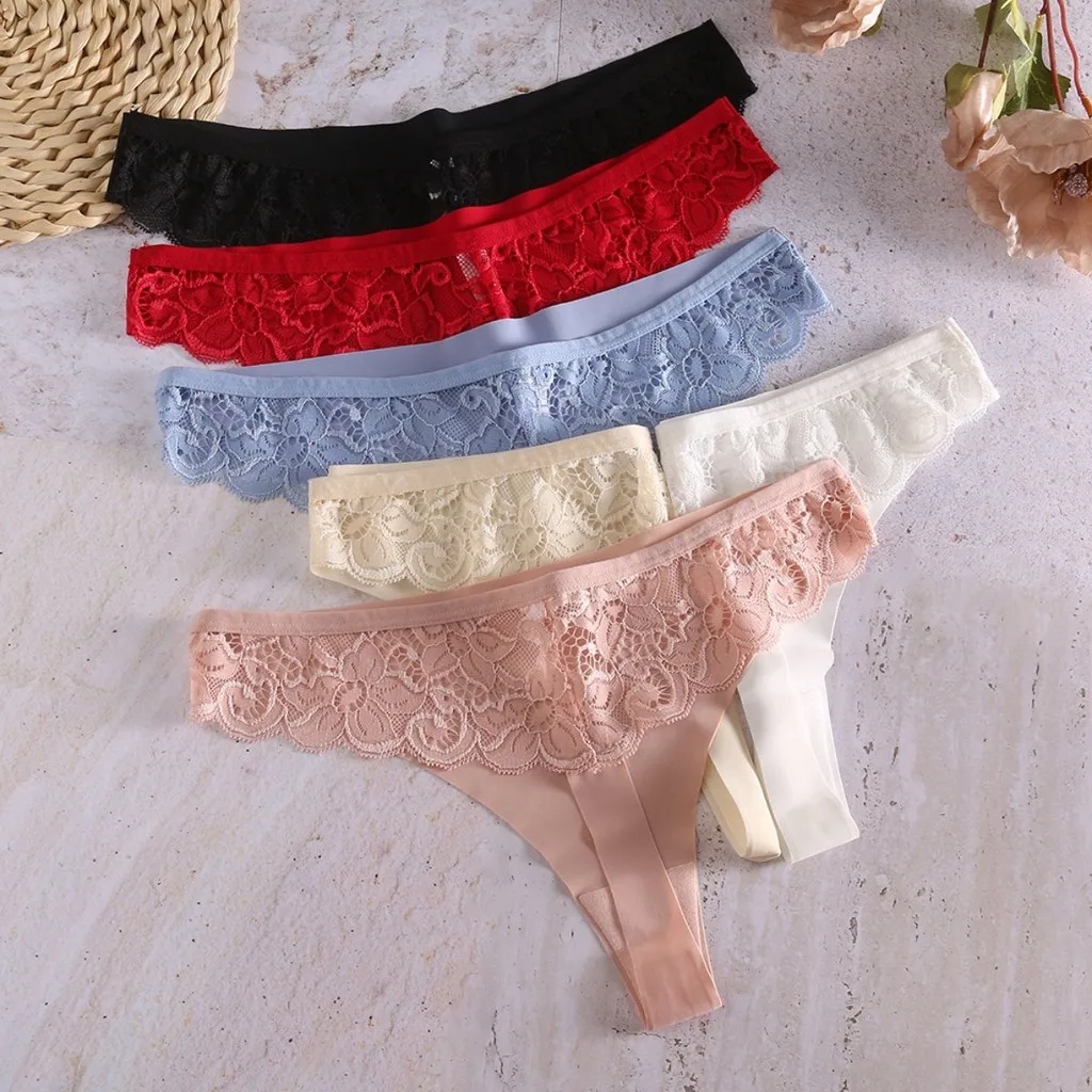 

ZXYOUPING Ice Silk Sexy One Piece Seamless Panties for Women Lace Splicing T Back Low Rise Cotton Crotch G String T Back Underwe