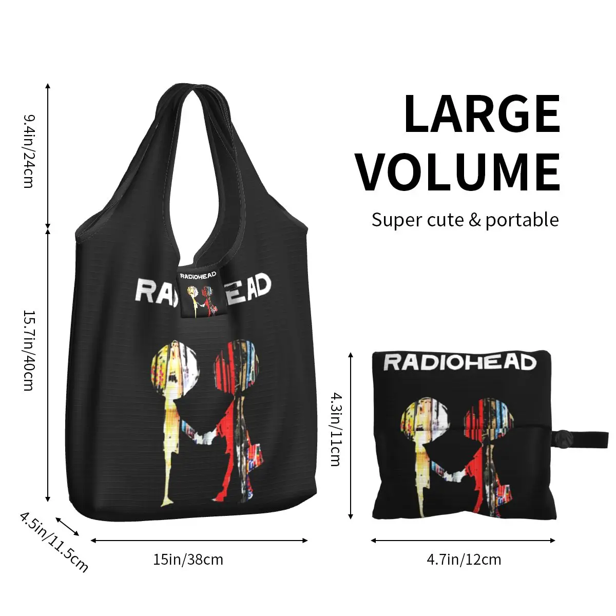 Reusable Radiohead Rock Music Shopping Bags for Groceries Foldable Grocery Bags Washable Large Tote Bags