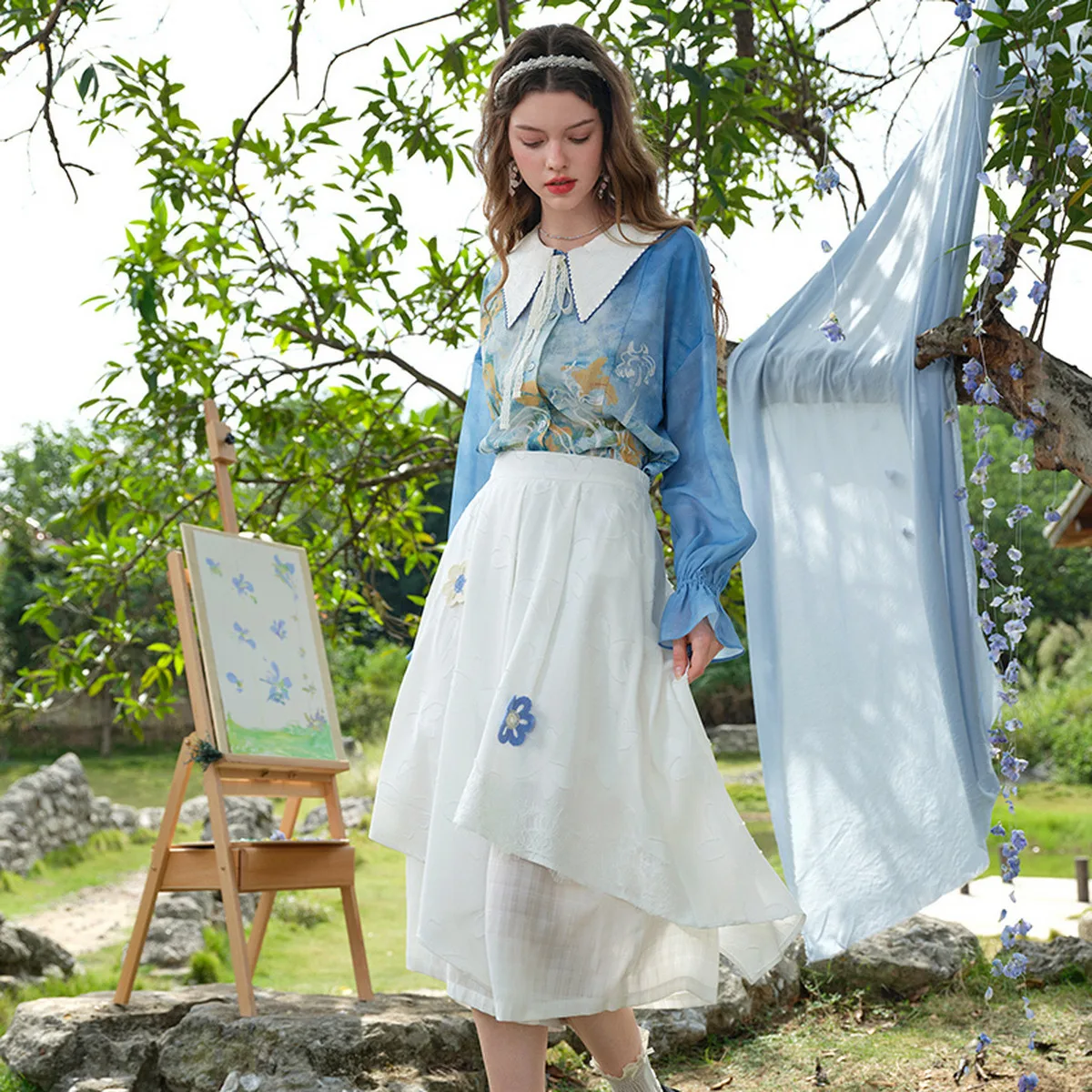 

Широкие брюки Daydream Floral 3D с высокой талией