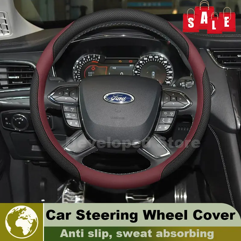 Leather Car Steering Wheel Cover For Ford Taurus Mondeo 2011-2026 Auto Steering Wheel Interior Ford Taurus Accessories