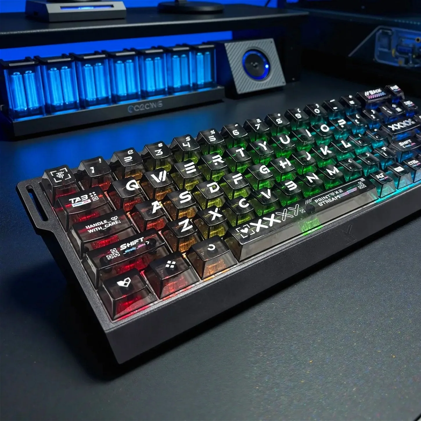 136 Keys Cherry Black White Printstream PC Transparent Keycaps Forged Carbon Fiber Multi-Language for Mechanical Keyboard