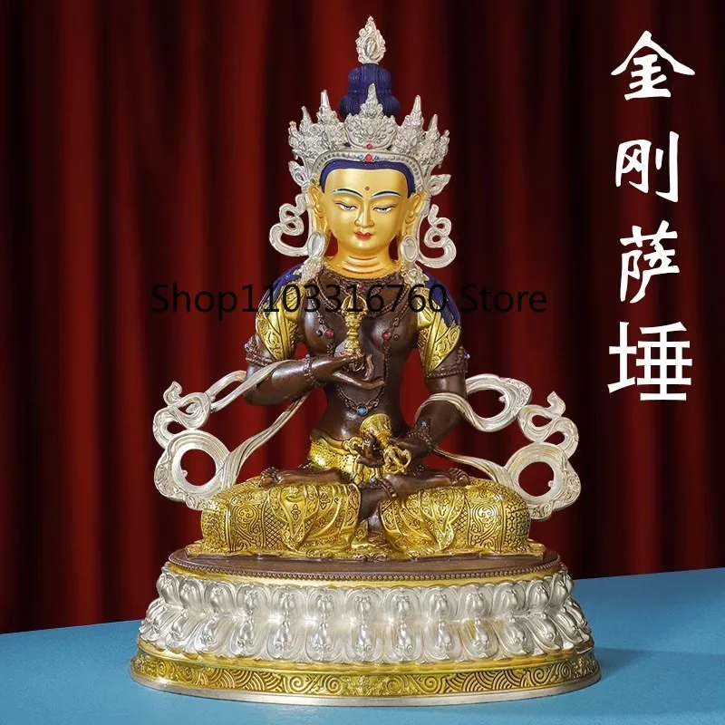 Tibetan Vajrasattva Buddha statue ornament pure copper antique gilt silver Tibetan tantra 10 inch double seat Saha Three Holy Bu