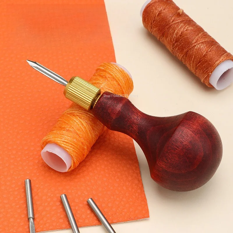 Rhombic Redwood Handle Replaceable Head Single Gourd Cone Tool Leather Perforation Device Leather Goods Sewing Perforation Set