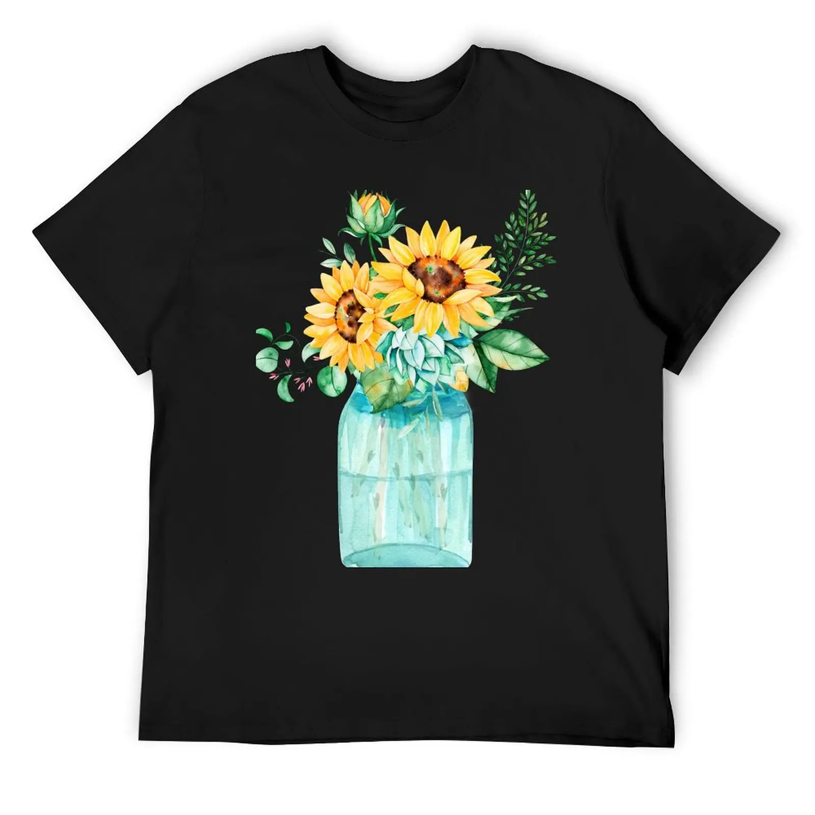 Sunflowers, Mason jar, sunflower bouquet, watercolor, watercolor sunflowers T-Shirt blanks graphics men graphic t shirts