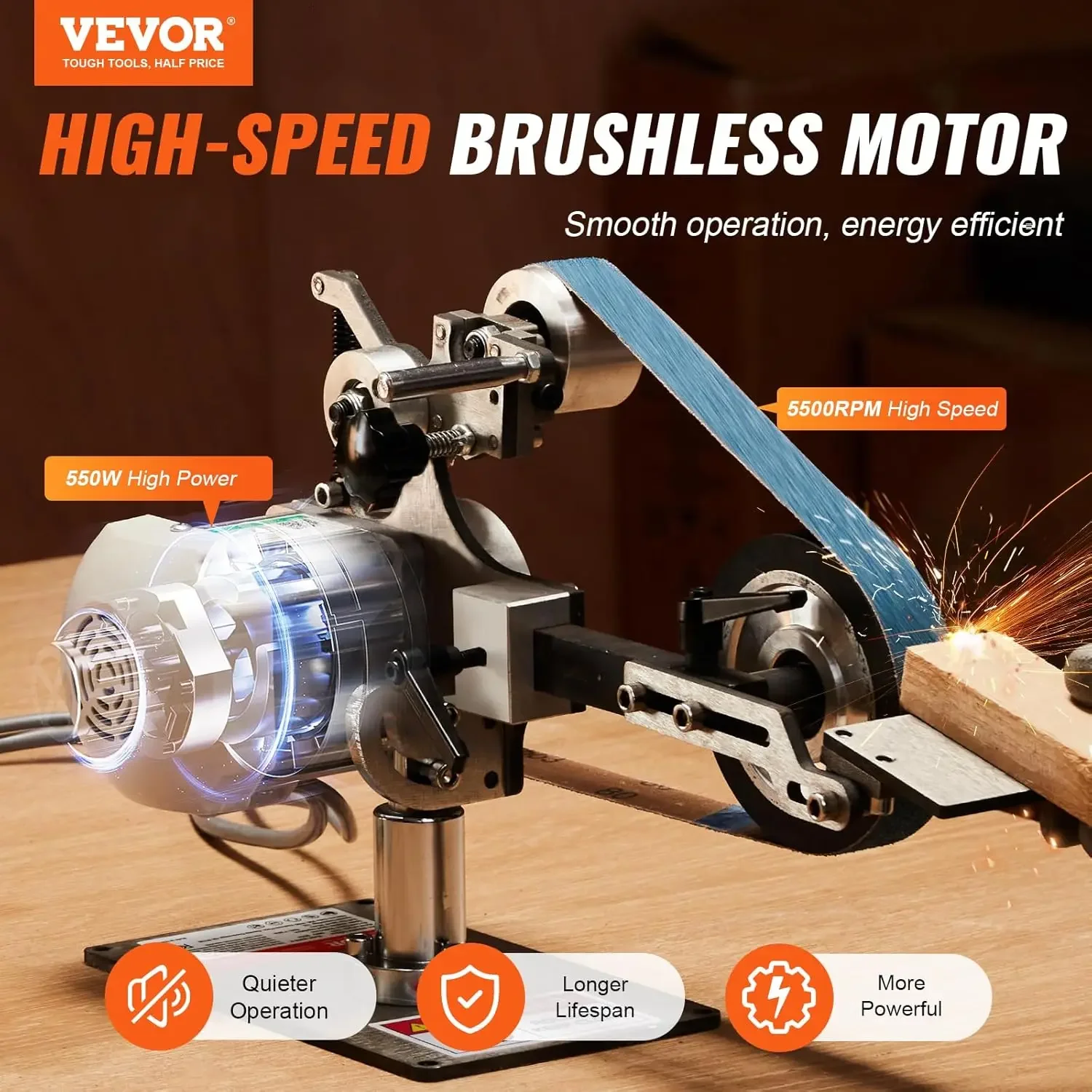Belt Grinder Sander, 30 x 1-Inch Variable Speed Belt Polisher with VFD, 550W Polishing Grinding Machine with 2 Grinding Moulds &