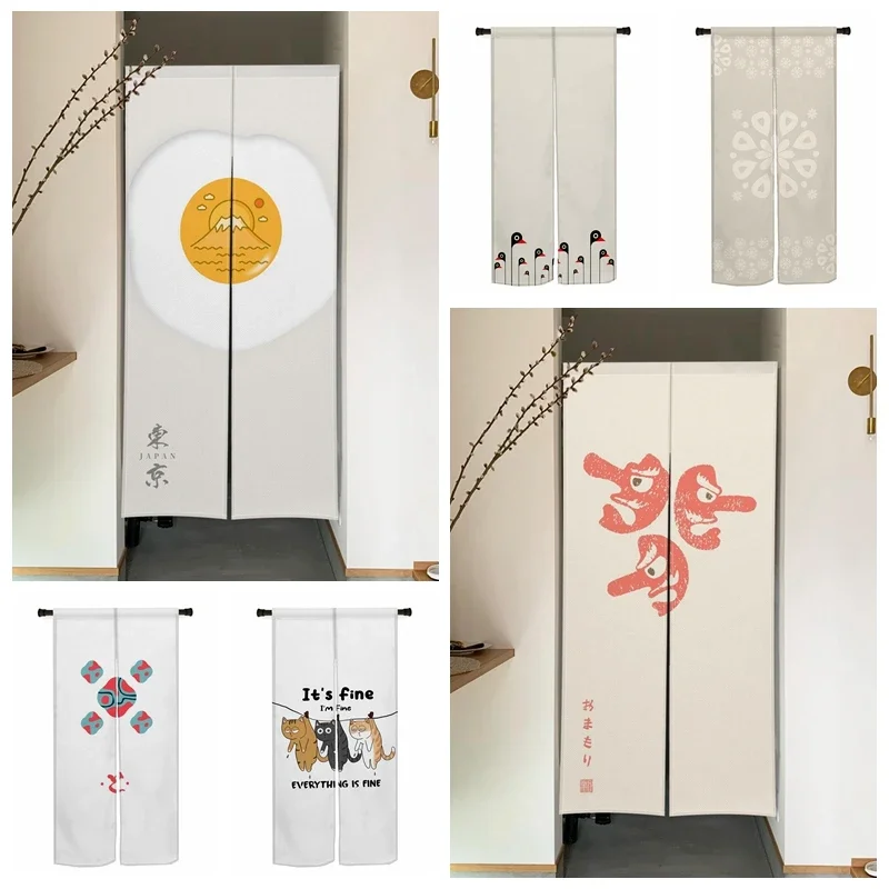 Japanese Style Home Door Curtains Cute Animal Linen Noren Room Entryway Partition Screen Restaurant Kitchen Hanging Half-curtain
