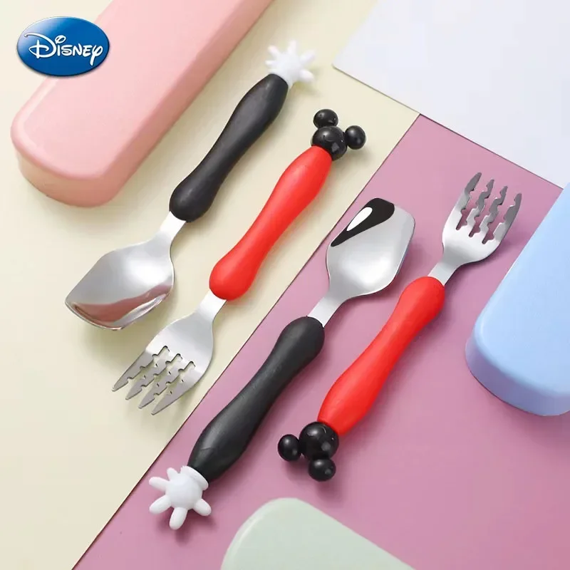 Disney Mickey Minnie Mouse cucchiaio forchetta stoviglie cartone animato bambini Dessert cucchiaio frutta forchetta posate Set cibo per bambini Picks cucchiaio di riso