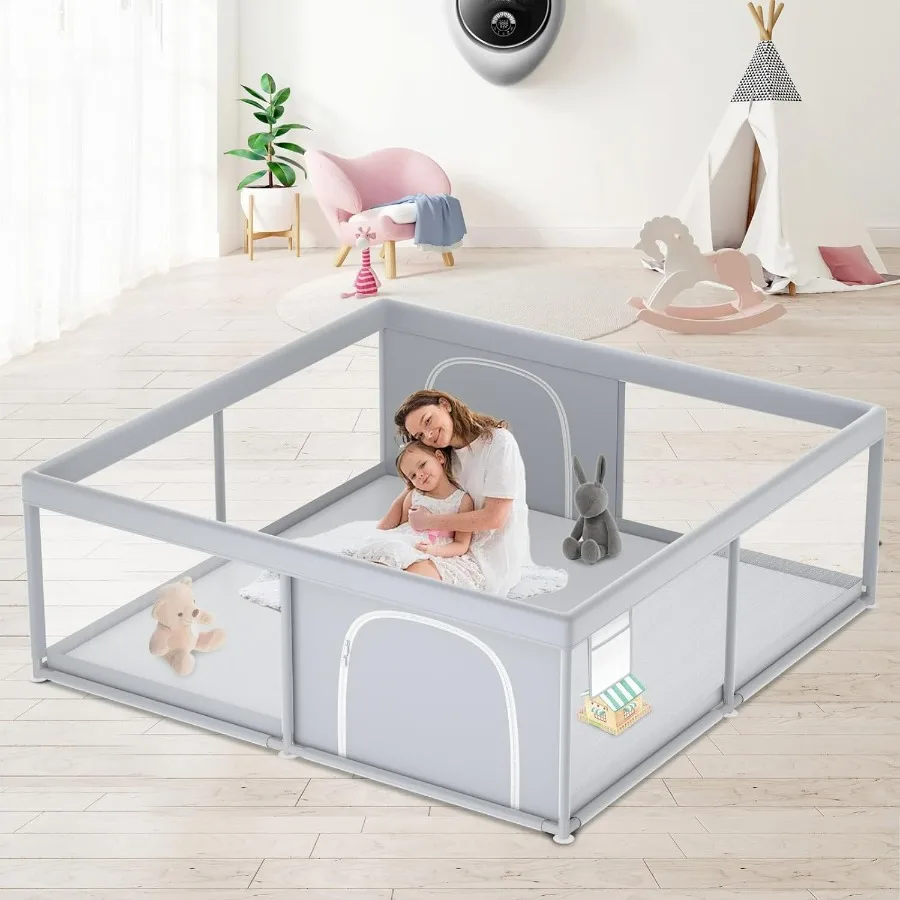 Parc pour bébé, parc extra large 79''x79'' pour bébés et tout-petits, stylo de jeu pour clôture pour bébé pour intérieur et extérieur, avec une respiration douce