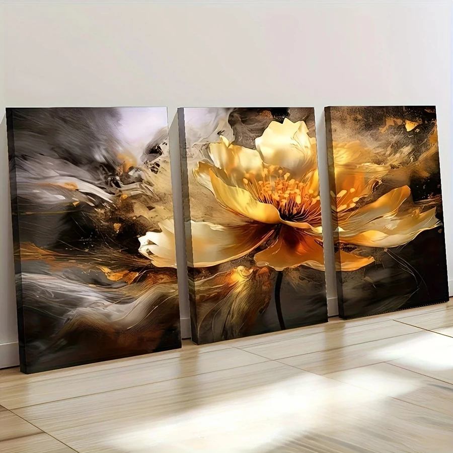 Abstract Golden Flower Picture Diy Diamond Painting Triptych Floral Full Square Round Drill Mosaic Embroidery Kits 3 Pieces/Set