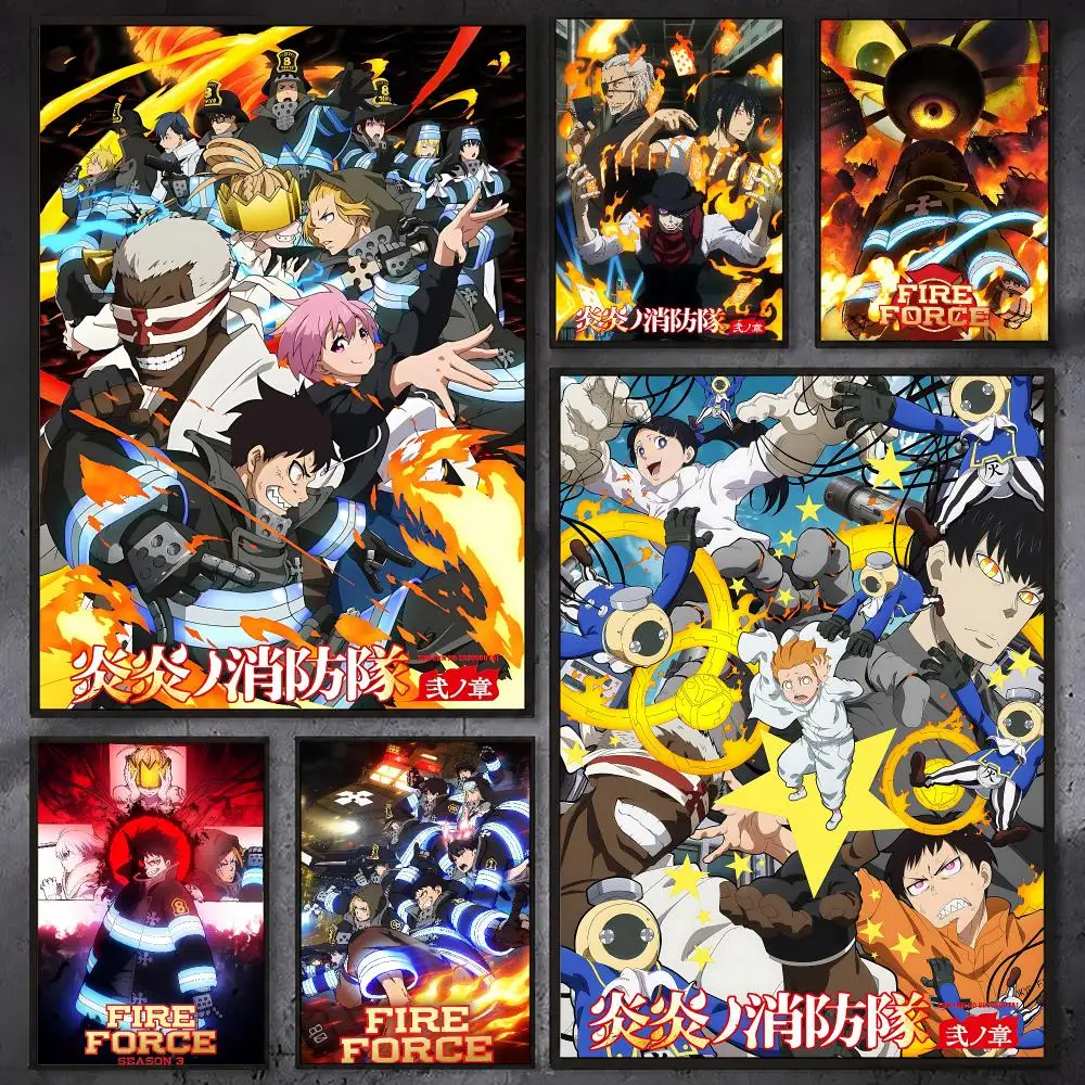 Fire F-Force Anime Cool Poster Waterproof Sticky Wall Art Print For Bedroom Living Room Hallway Bar Home Decor