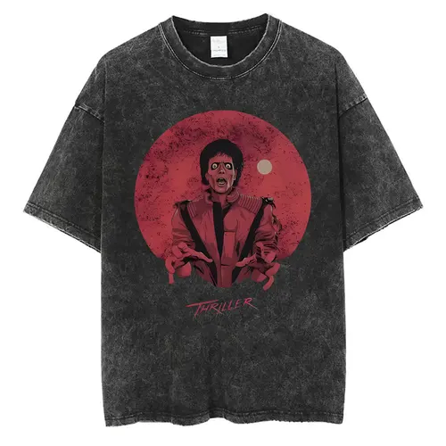 Imagen 2 del producto Camiseta con gráfico de suspense de Michael Jackson Vintage lavada para hombre y mujer, camiseta de Rock gótico Retro a la moda, camisetas Punk de gran tamaño para hombre