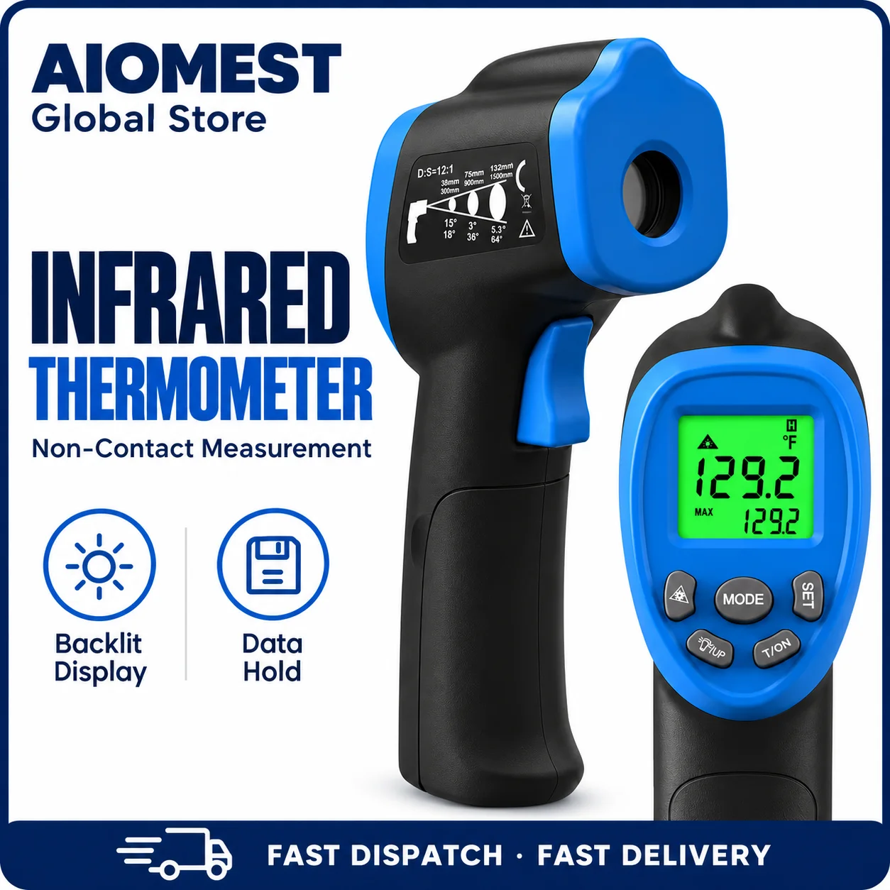Non-Contact Infrared Thermometer -50°C to 700°C, Digital Laser Temperature Gun 16:1 Temperature Meter for Cooking, Pizza Oven