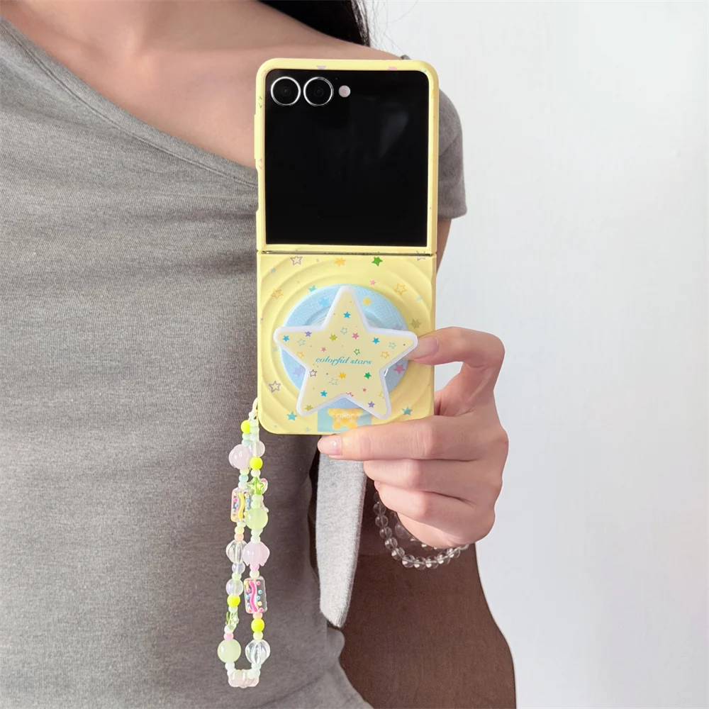 

Korean Wave Magnetic Phone Case for Samsung Galaxy Z Flip7 6 5 4 Flip6 7 FE Flip5 4 3 Cover With Magsafe Star Stand Chain Cases