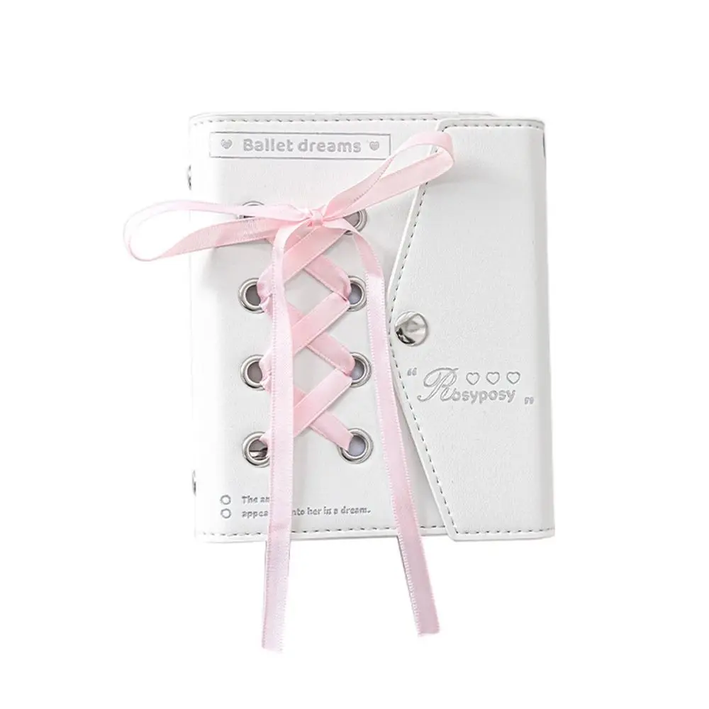 Learn Ledger Ribbon Loose-leaf Notebook PU Leahter Mini Hand Ledger Binder Diary Hand Account Book School