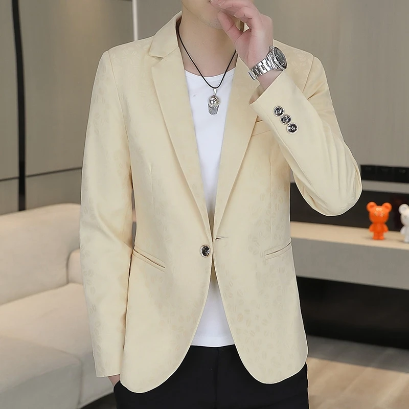 

Slim Fit Pure Color Men's Suit Jaet Trendy Korean Sle Casual irt Quali Polyester Spring Autumn New Model Faionable