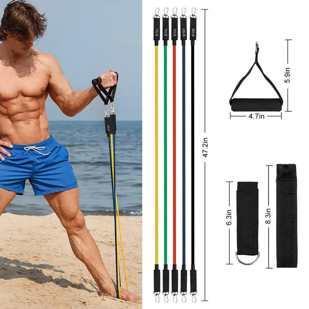 

Premium 11pcs Resistance Band Inlaid Handle Door Anchor Ankle Strap Home Workout Workout