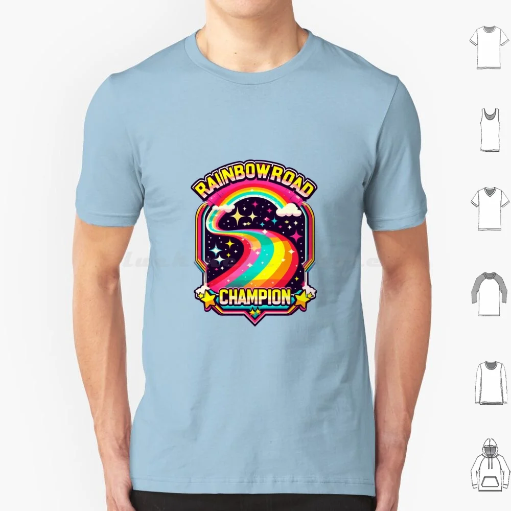 Camiseta de algodón para hombres y mujeres, camisa con estampado de arcoíris, carretera, carro Rainbowroad, Kart, videojuegos, Copa 64 estrellas, 80s