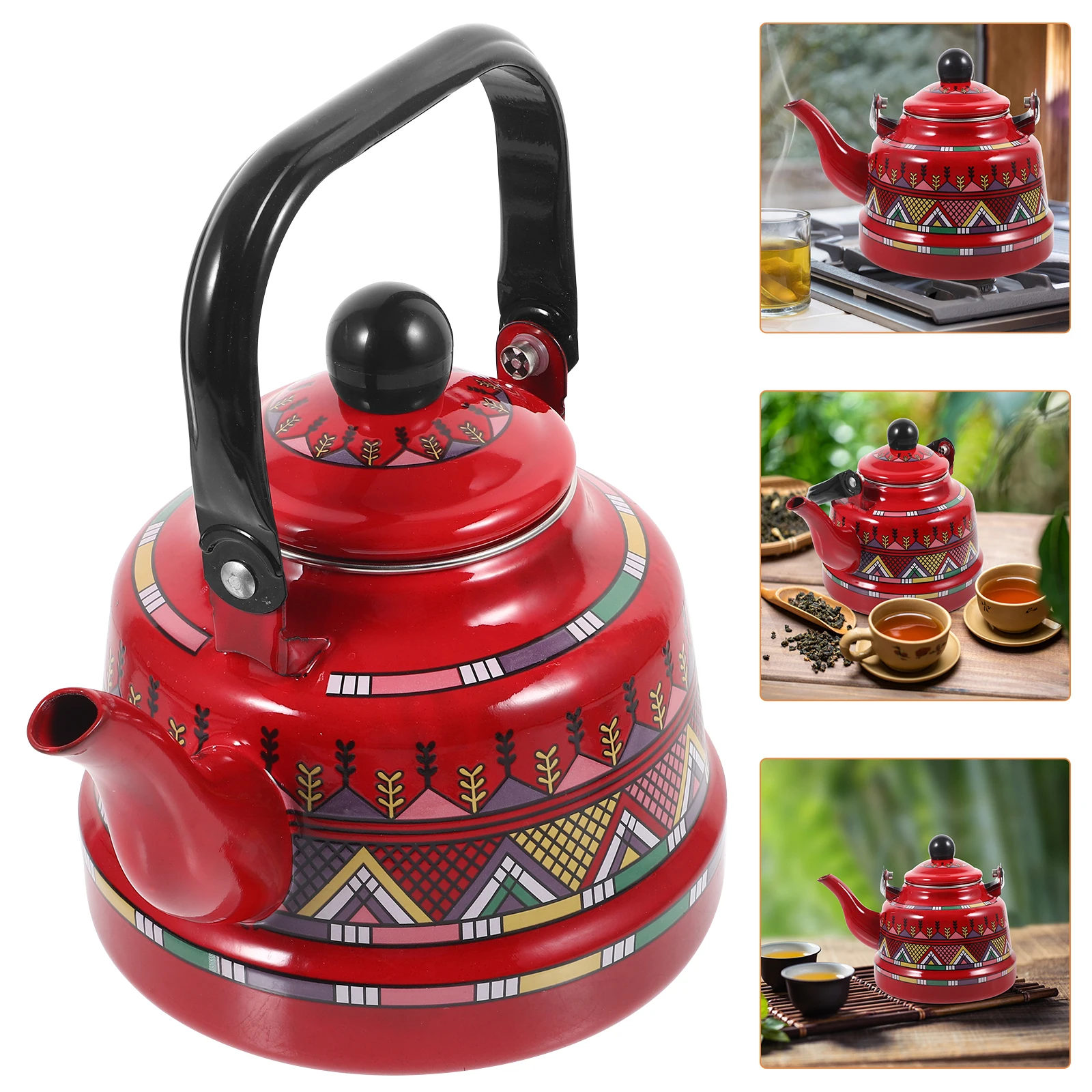 

Thick Enamel 1.7L Red Retro Tea Kettle Stovetop Teapot Coffee Tea Easy Clean Practical Vintage Kitchen Gadgets
