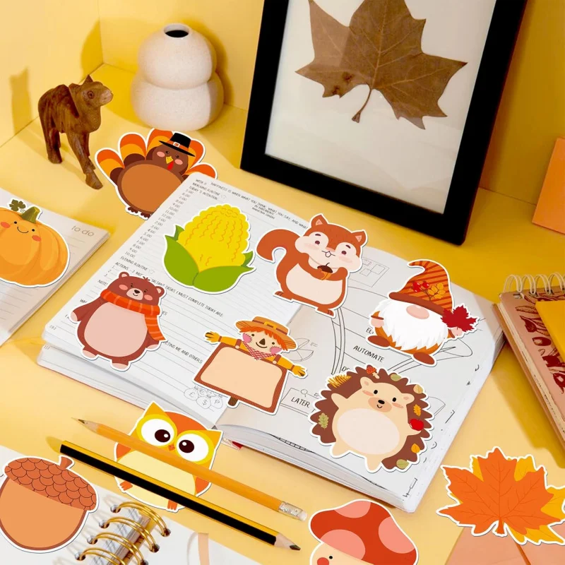 12 عبوة من هدايا حفلات الخريف - ملاحظات عيد الشكر مقاس 3 × 3.14 بوصة، ملاحظات لاصقة صغيرة ولطيفة #6