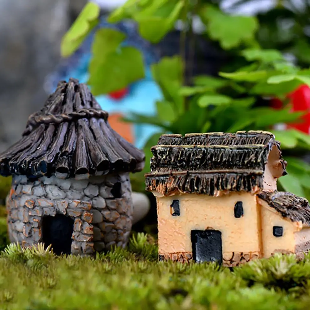 1pc Resin Thatched Cottages House Miniature Garden Figurine Mini Craft Ornaments Aquarium Fish Tank DIY Decoration Accessories