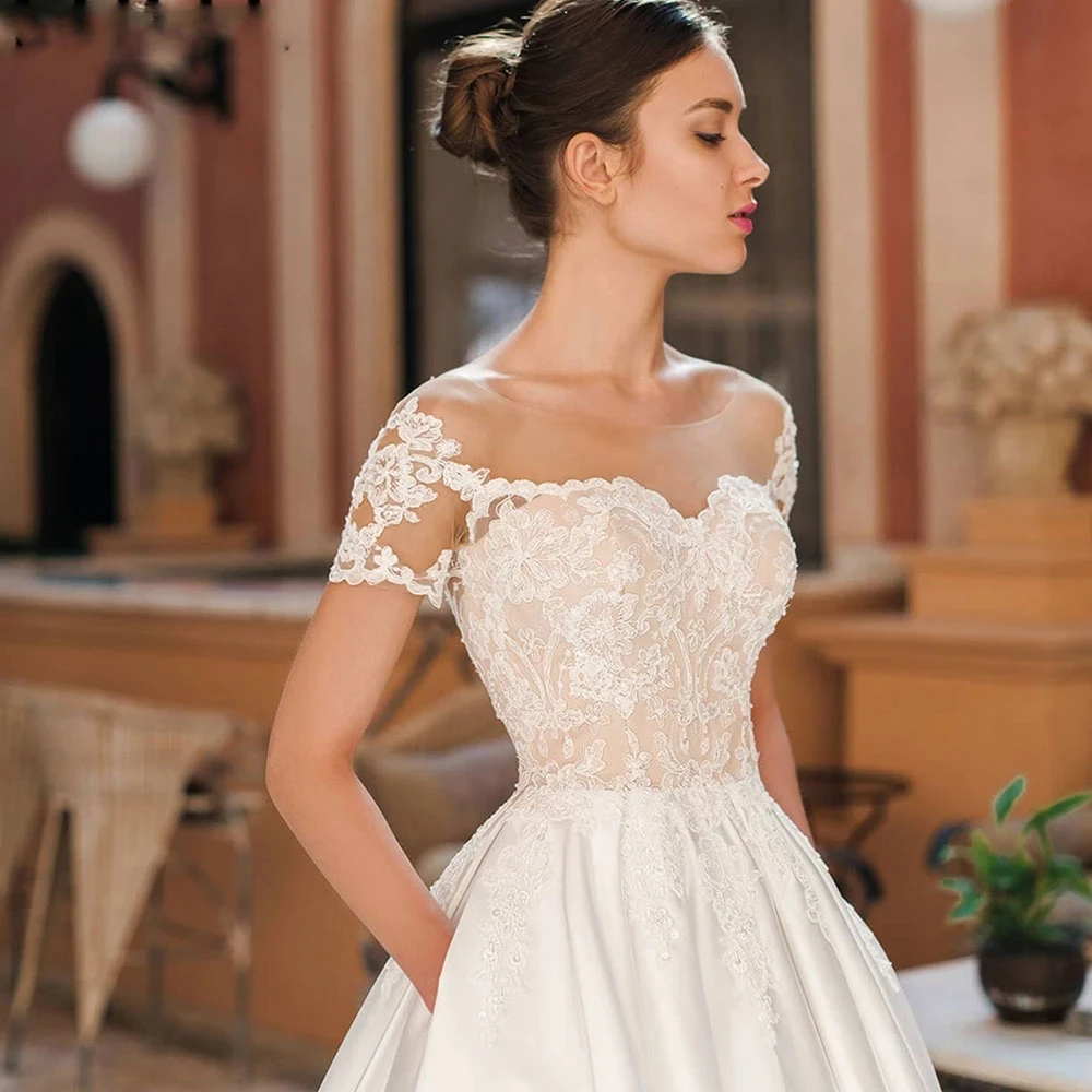 

Elegant Off Shoulder Gorgeous Lace Mermaid Fluffy Mopping Wedding Dresses Women Square Neck Backless Simple Pretty Bridal Gowns