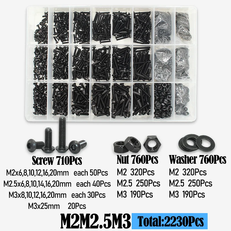 2510p Rundkopfschrauben M2 M2.5 M3 M4 M6 Güteklasse 10.9 Innensechskant-Rundkopfschrauben mit Allen-Antrieb ISO7380 Schrauben-Muttern-Unterlegscheiben-Set – Detail 7